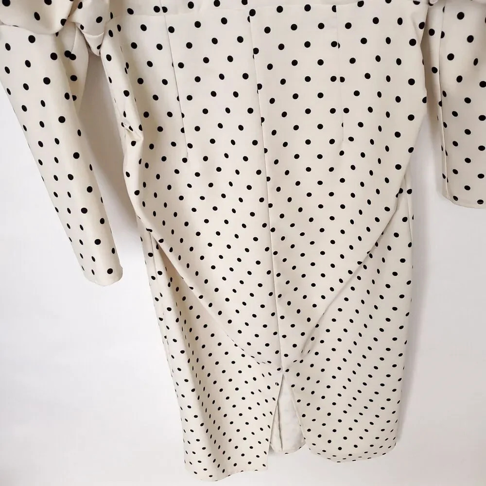 ASOS Little Mistress Maternity Womens Dress Size 8 Cream Black Polka Dot Midi - Picture 6 of 14